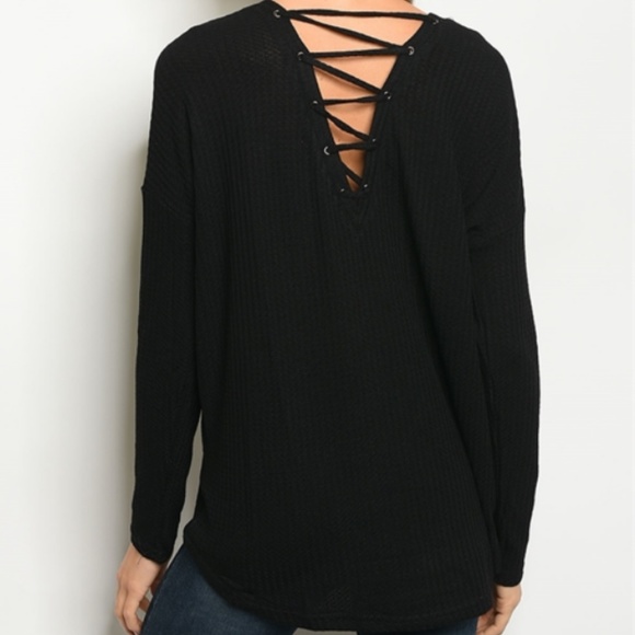 LAST Black Lace-Up Back Tunic Sweater 19001 - Picture 2 of 3